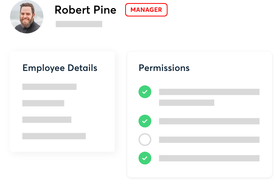 Manager’s profile showing employee details and permissions
