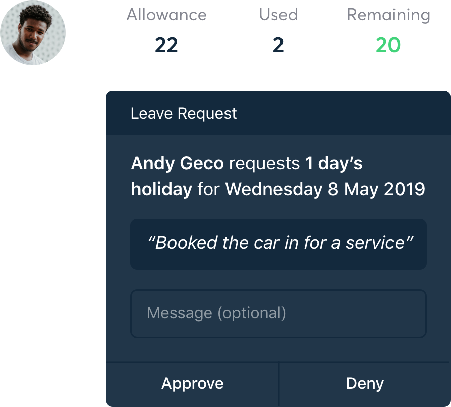 Leave allowance and leave request screenshot