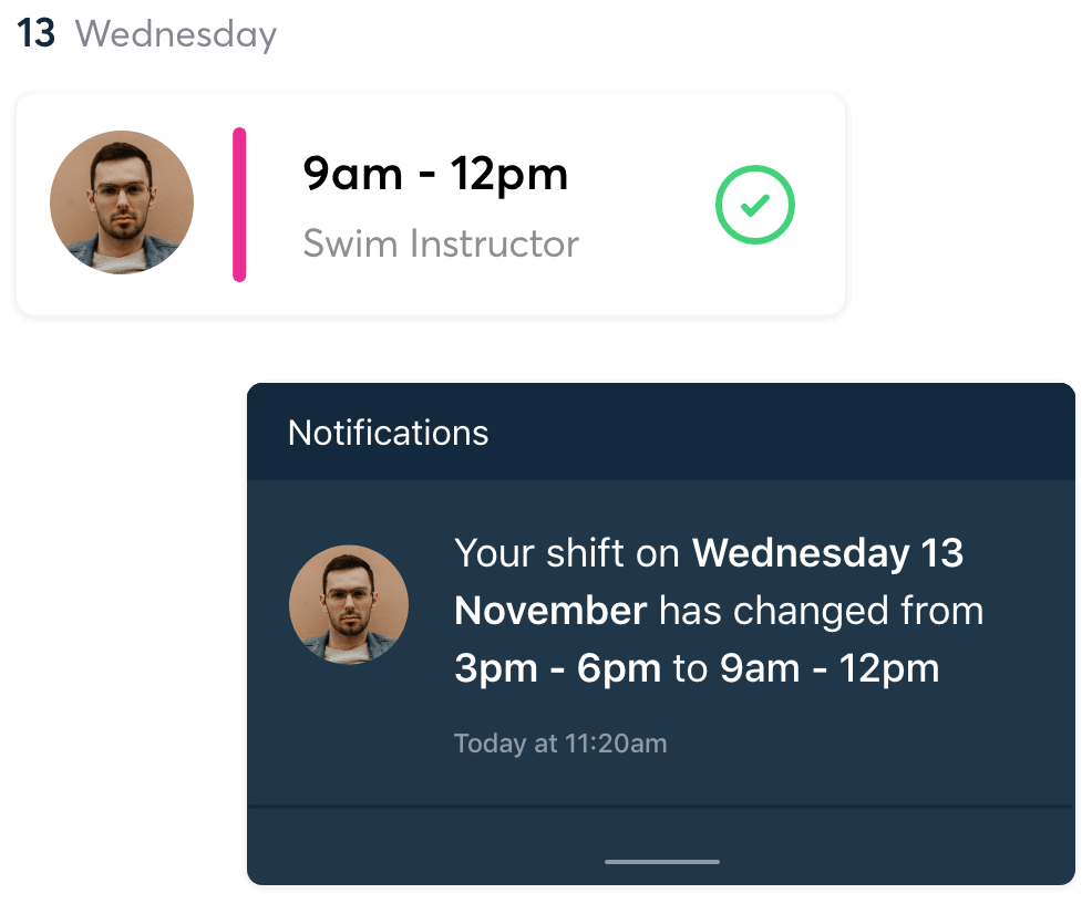 Shift updated push notification in the RotaCloud app