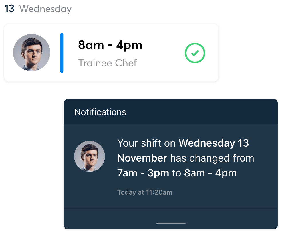 Push notification of chef’s updated shift