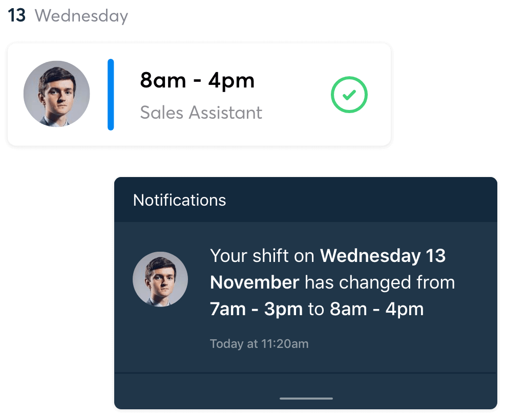 Shop assistant gets a notification to show updated shift