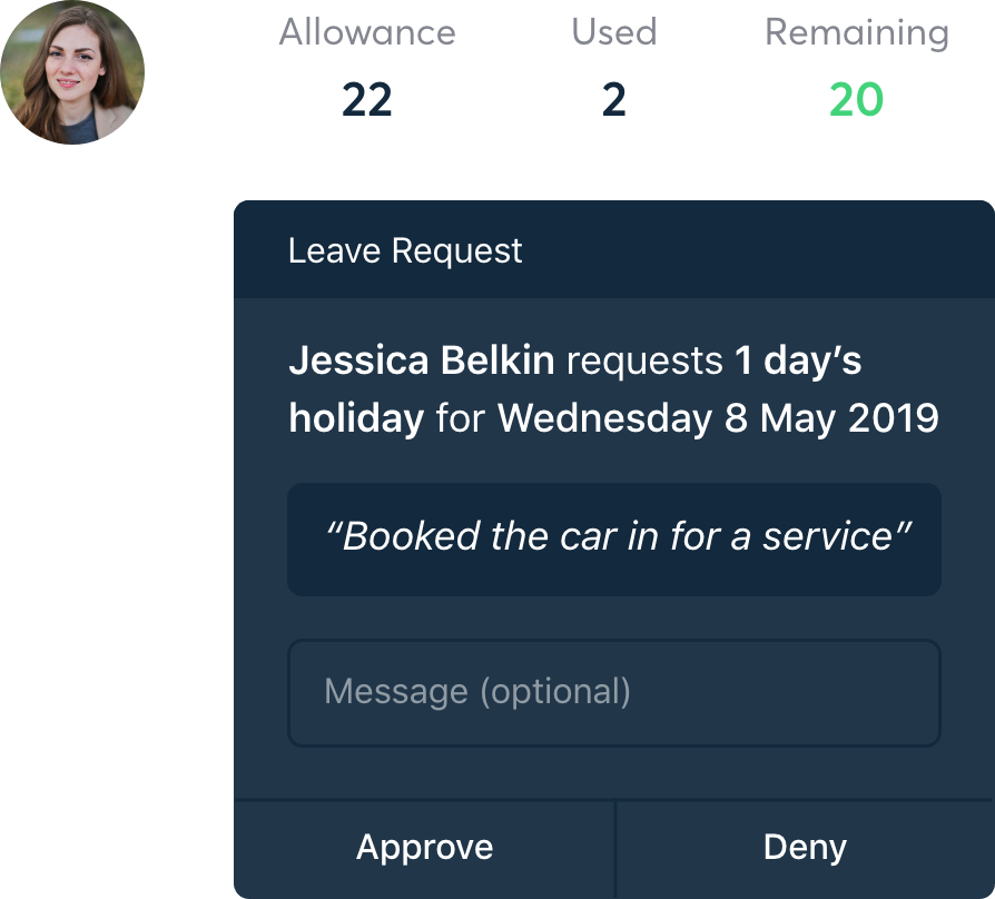 Leave request and leave management screenshot